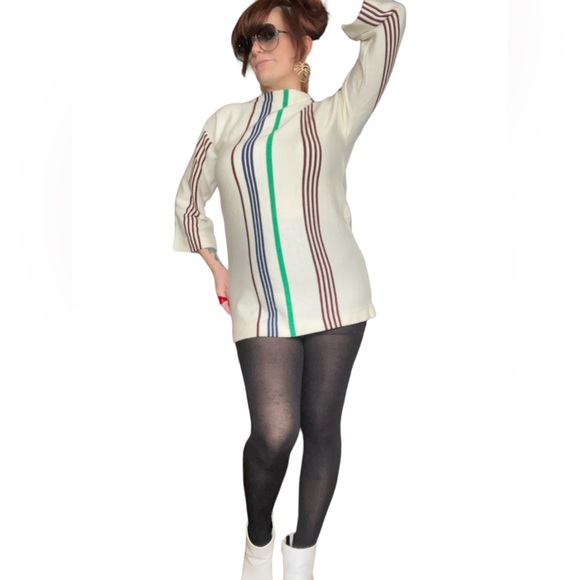 70s Vintage Sears Boatneck Stripe Tunic Sweater Vintage Deadstock - Picture 7 of 8